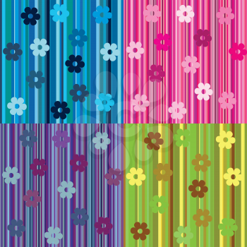 Set of striped background with flowers