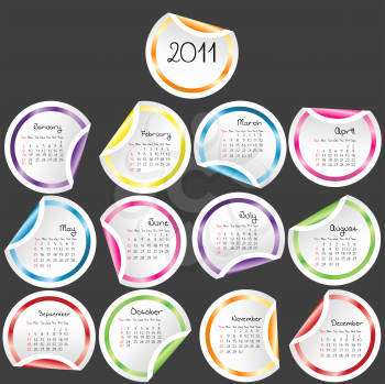 Royalty Free Clipart Image of 2011 Calendar Stickers With Peeled Corners