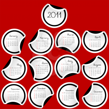 Royalty Free Clipart Image of 2011 Calendar Stickers With Peeled Corners