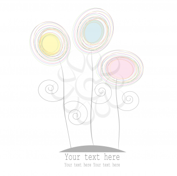Royalty Free Clipart Image of a Greeting Card With Three Pastel Flowers