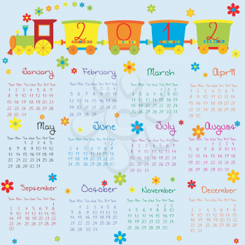 2012 Calendar with cartoon train for boys
