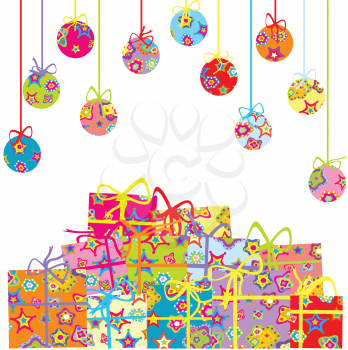 Background with Christmas balls and presents