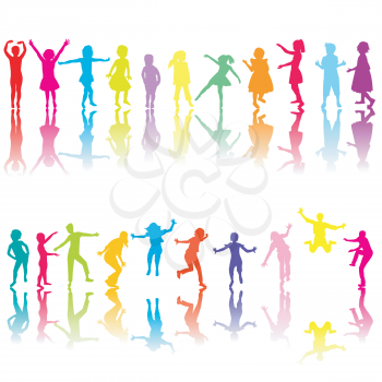 Collection of colored children silhouettes