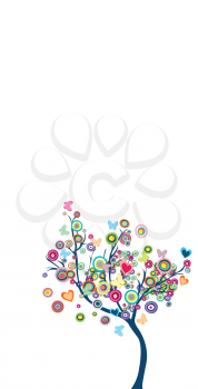 Colored happy tree with flowers and butterflies