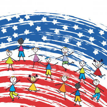Stylized American flag and children