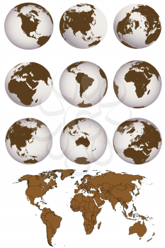 World map and Earth globes