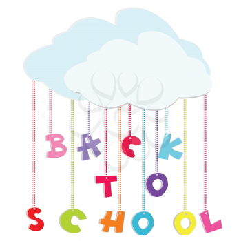 Back to school illustration with colored letters and clouds