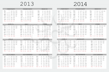 Set of 2013 and 2014 Calendar for your notebook