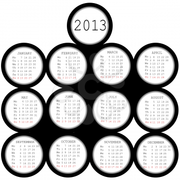 2013 black circles calendar for office