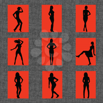 Background with set of sexy women silhouettes