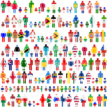 Background with people and children patternes in flags of World