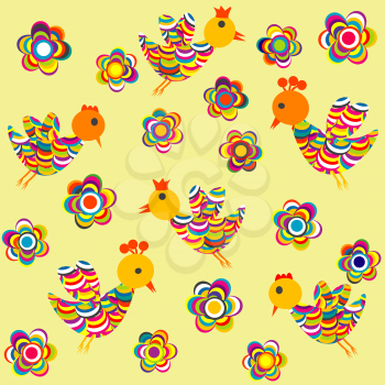 Royalty Free Clipart Image of Birds and Flowers