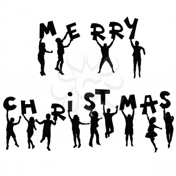 Children silhouettes with Merry Christmas message