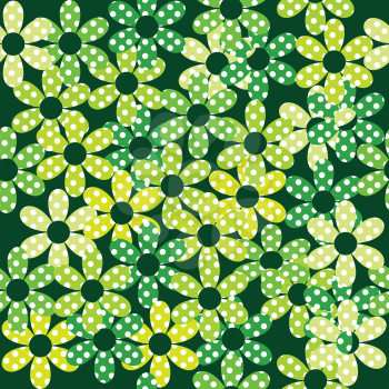 Seamless pattern with green dotted flowers