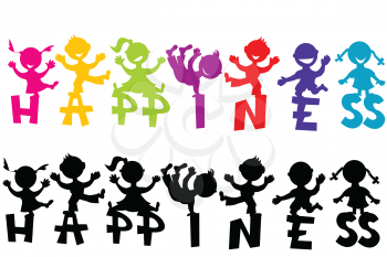 Doodle children with happiness text
