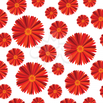 Seamless pattern with red flowers against white background