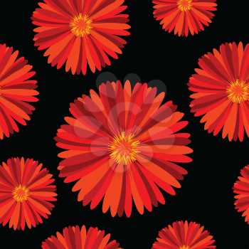 Seamless pattern with red flowers over black background