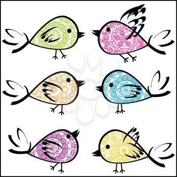 Set of colorful patterned birds