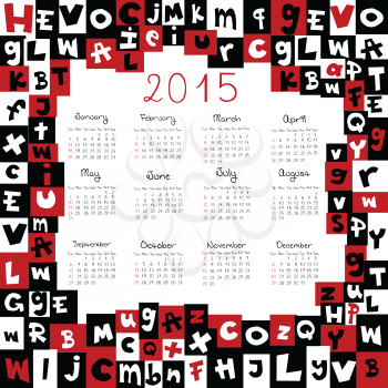 2015 calendar with letters