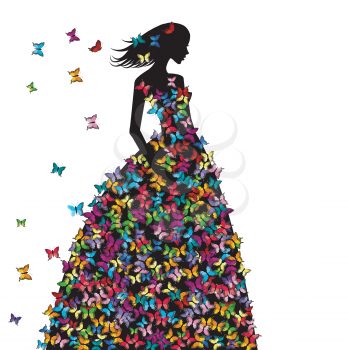 Silhouette of woman in a butterflies dress