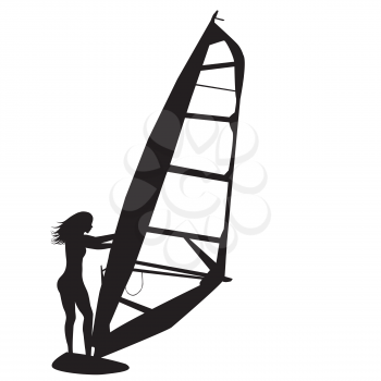 Silhouette of woman windsurfing 