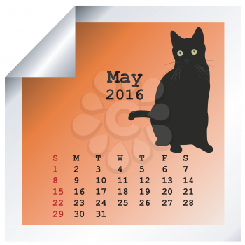 May 2016 Calendar with black cat silhouette