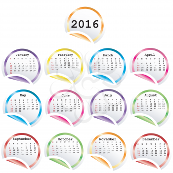 2016 Calendar with round glossy stickers