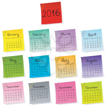 2016 calendar made of colored sheets of paper