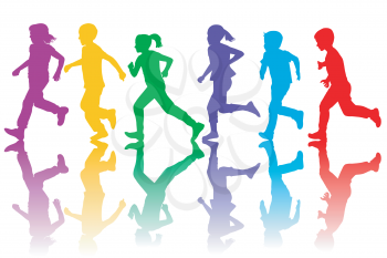 Colorful silhouettes of children running