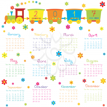 2017 Calendar with toy train and flowers