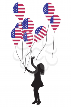 Girl silhouette with USA patriotic balloons