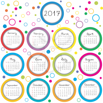 Calendar 2017 with colored circles and dots