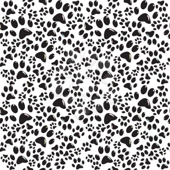 Black and white seamless background with black paws