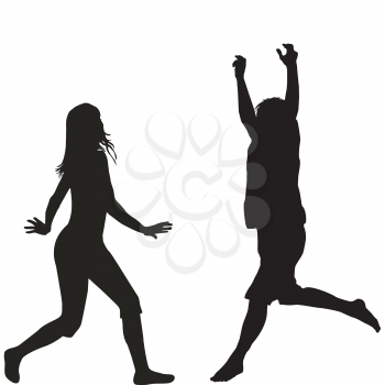 Silhouettes of happy woman and man