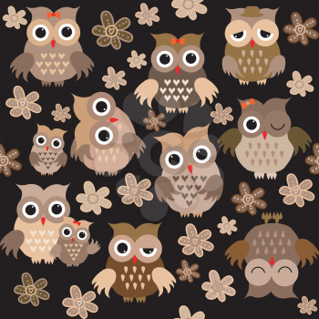 Cute cartoon owls seamless background