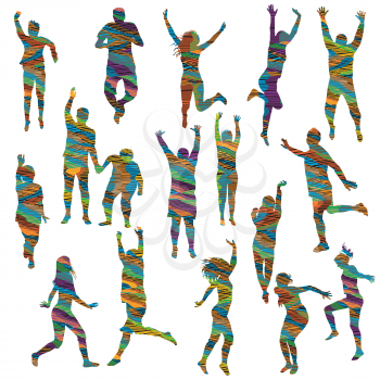 Striped colorful silhouettes of women and men
