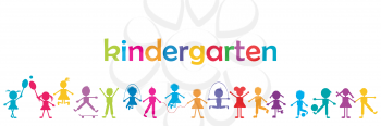 Kindergarten banner with colored kids