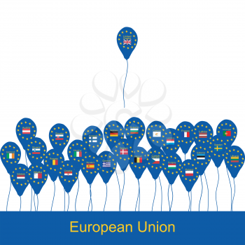 Brexit concept with balloons with flags of European Union and United Kingdom