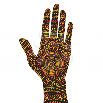 Colorful painting hand with ethnic ornaments