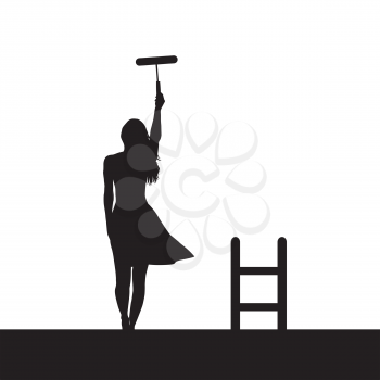 Woman silhouette painting the wall