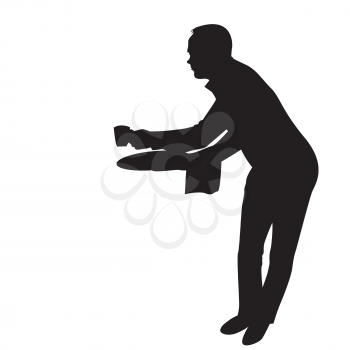 Waiter silhouette serving a cup coffee