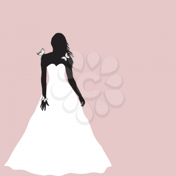 Bride silhouette with butterflies, greeting card