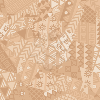 Irregular patchwork pattern with hand drawn african motifs