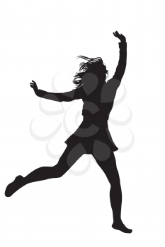 Silhouette of a young girl jumping with hands up