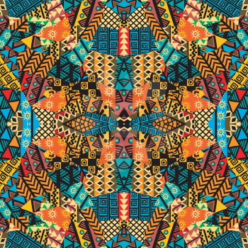 Colored ethnic patchwork mosaic with african motifs