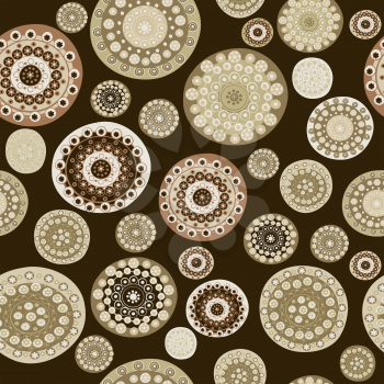 Seamless pattern with doodle flowers on brown background