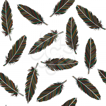 Birds feathers seamless. Feathers with colored lines pattern