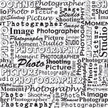 Seamless background with with messages words on the topic of photography