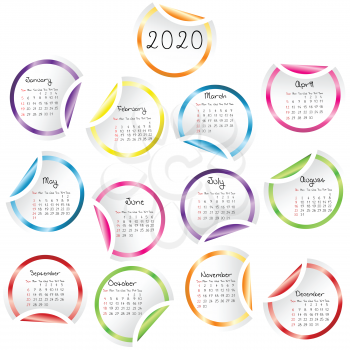 2020 Calendar with round glossy stickers