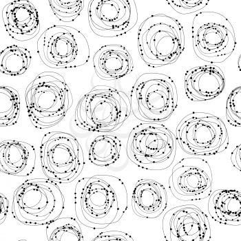 Doodle circles with dots seamless pattern on white background